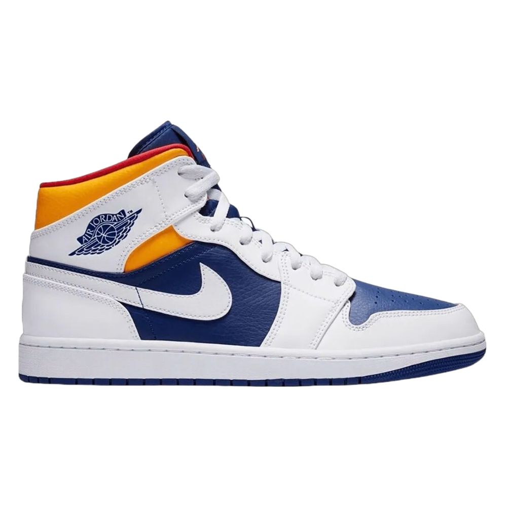 Air Jordan 1 Retro Mid Blanco Láser Naranja Deep Royal Azul