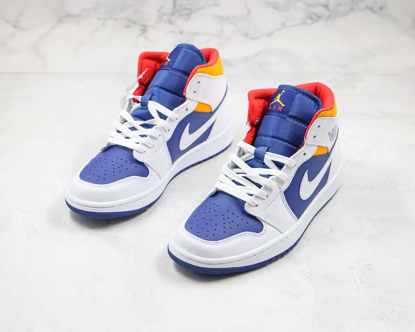 Air Jordan 1 Retro Mid Blanco Láser Naranja Deep Royal Azul